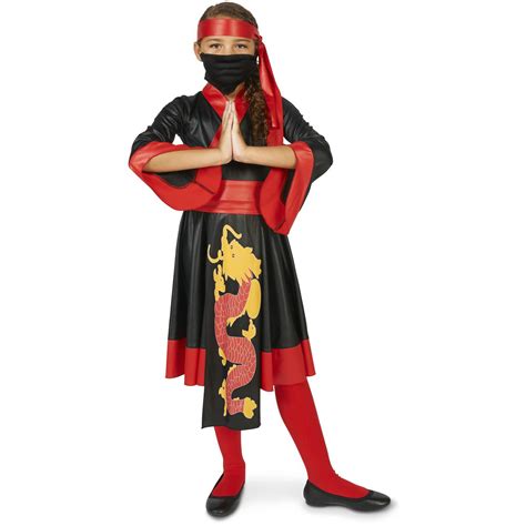 Black And Red Ninja Girl Dress Child Halloween Costume
