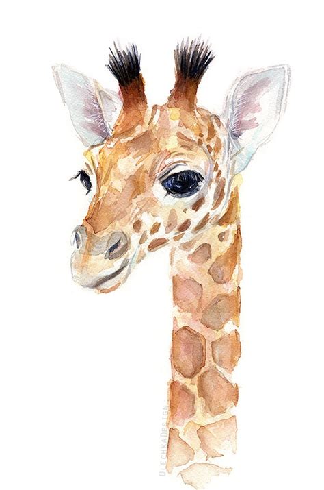 Giraffe Baby Animal Watercolor Art Print Nursery Decor