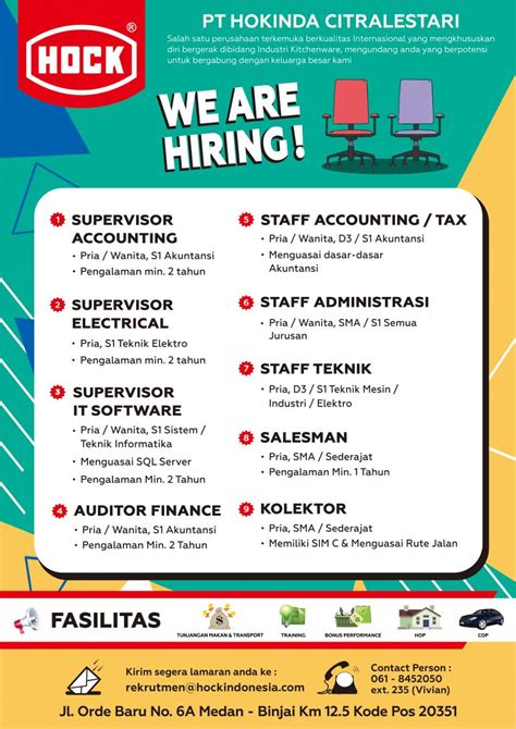 Hubungi perusahaan impianmu sekarang, dengan melamar online di jobs.id! Lowongan Kerja Medan Terbaru Agustus 2019 di PT Hokinda ...