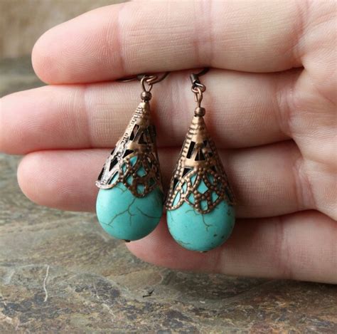Turquoise Dangle Earrings Antiqued Copper Drop Earrings