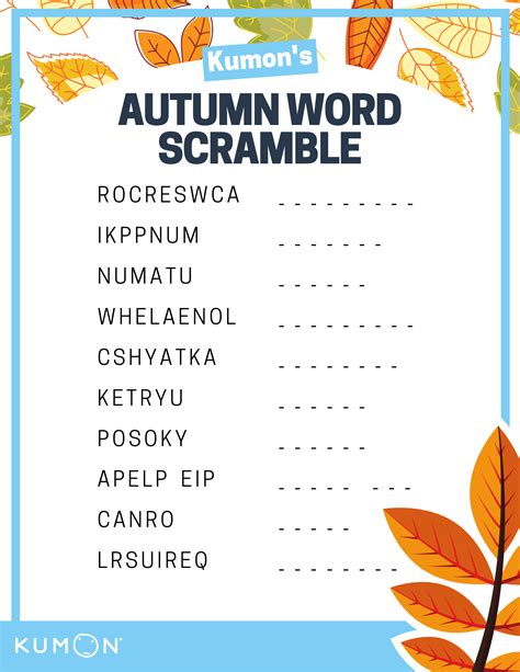 Printable Fall Word Scramble Printable World Holiday