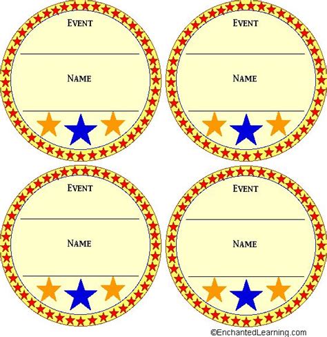 Three Round Badges With Stars On Them For An Event Or Party Each One