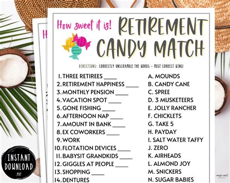11 fun games to play on zoom that will amp up your next virtual party whether you prefer trivia, bingo, word games, or card games, there's a way to play online. Retirement Party Games Retirement Candy Match Fun | Etsy ...