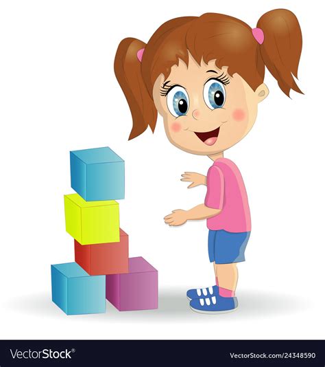 Multiracial Children Build Tower With Blocks Kids Vector Image
