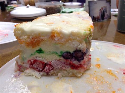 It is moist, unlike the sweet styrofoam available in the grocery bakery. Rebecca Sommer's fruit/ice cream/angel food cake. Perfect ...