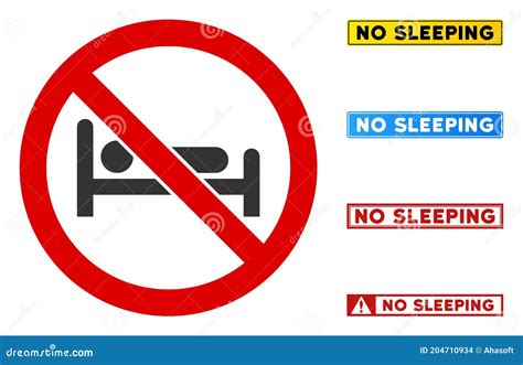 Flat Vector No Sleeping Sign With Texts In Rectangular Frames Stock