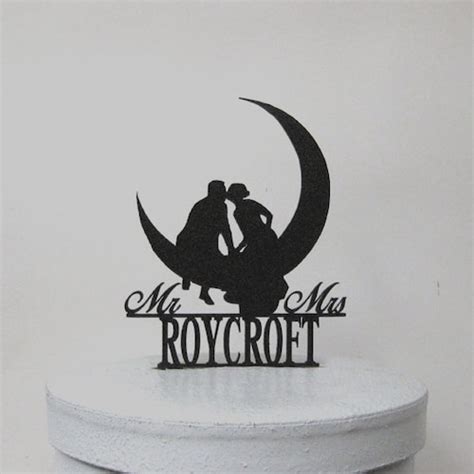 Wedding Cake Topper Bride And Groom Kissing On The Moon Etsy