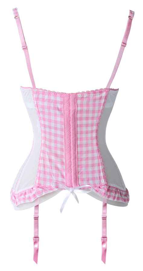 Fashion Sweet Pink Plaid Pattern Square Neck Hook And Eye Closure Bustier Corset N10494