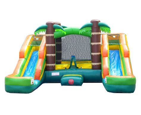 Pogo Crossover Double Water Slide Bounce House Combo Tropical