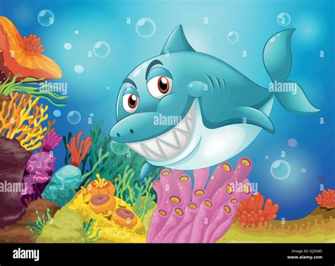 Illustration Of A Big Fish Near The Coral Reefs Stock Vector Image