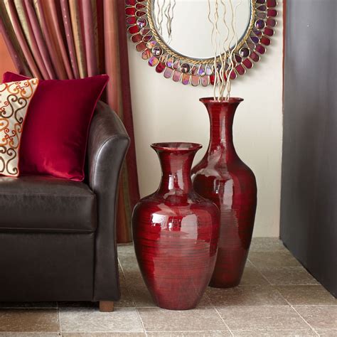 Glossy Red Bamboo Urns Red Living Room Decor Apartment Decor Red Living