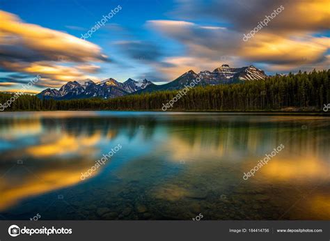 Sunset Over Herbert Lake In Banff National Park Alberta Canada Stock