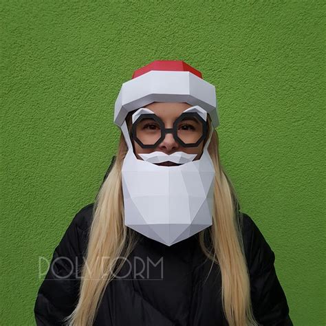 Santa Claus Mask Low Poly Papercraft Pdf Template Paper Polygonal Mask