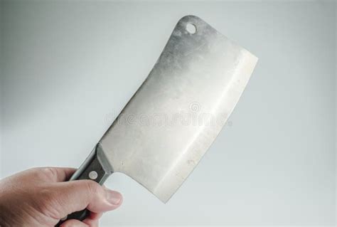Hand Holding A Butcher Knife With White Background Stock Image Image