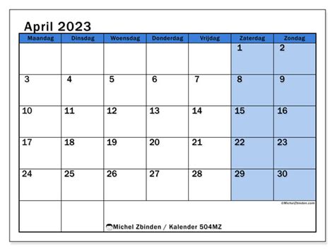 Kalender April 2023 Om Af Te Drukken “50mz” Michel Zbinden Be