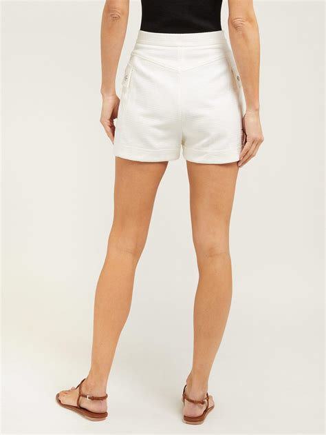 Balmain High Rise Cotton Shorts In White Lyst