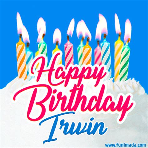 Happy Birthday GIF For Irwin With Birthday Cake And Lit Candles