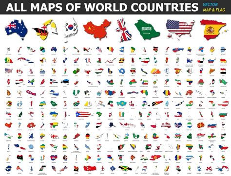 All Maps Of World Countries And Flags Collection Of Outline Shape Of