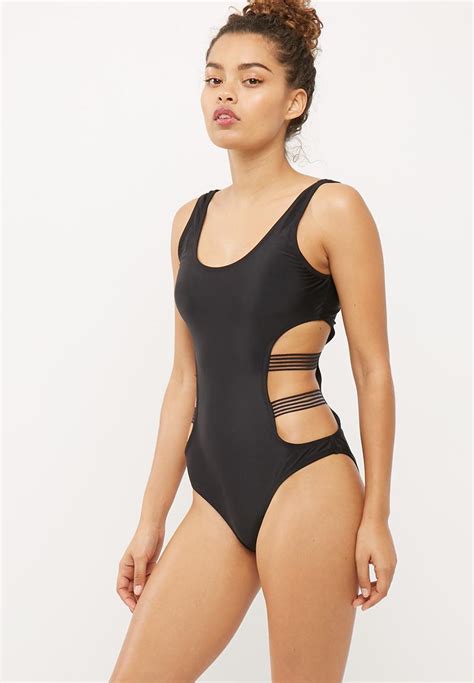 Mesh Cut Out Swimsuit Black Missguided One Piece