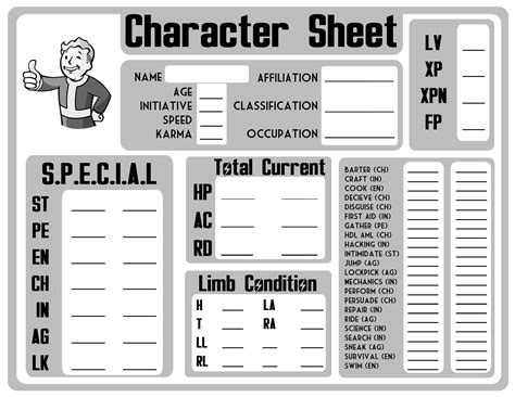 Created Character Sheets For A Fallout Based Tabletop Rpg Im