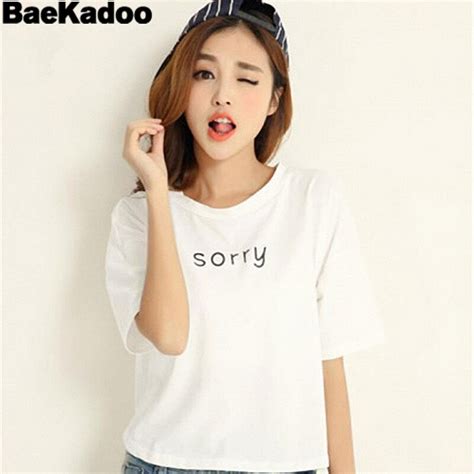 Baekadoo Teenagers Clothes White T Shirt Summer Short Sleeve Sorry