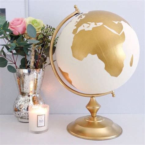 Best ideas of using maps and globes to decorate your home and make recycled home decor. Gold and White Wedding Guestbook Globe, Painted Globe ...