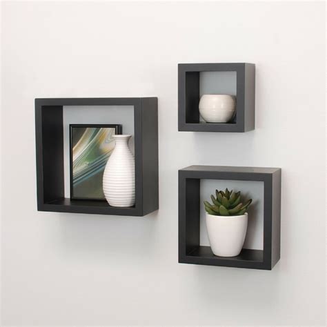 Black Wall Floating Cube Shelves Set Of 3 Wall Hanging Etsy