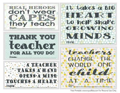 Just by being a teacher in all these wonderful days, you have filled and touched my heart in so many different ways. Teacher Appreciation Notes Free Printable Set of 5 - Rays ...