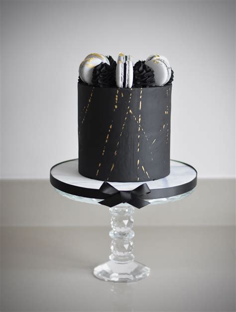 Chocolate Cake With Black Chocolate Buttercream Macarons And Gold Leaf Best Birthday Cake
