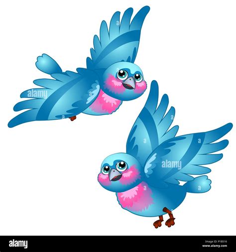 Funny Cartoon Blue Bird Isolated On White Background Vector Cartoon