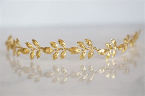Athena Simple Brass Gold Leaf Crown Bridal Wedding