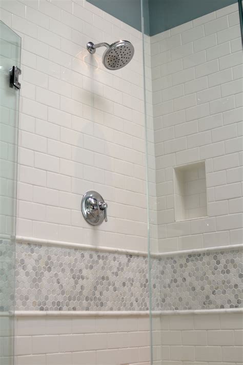 Master Bathroom Renovation White Subway Tile With Cararra Marble