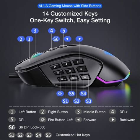 Aula H510 Advanced Rgb Gaming Mouse 14 Programmable Keys Upto 10000dpi