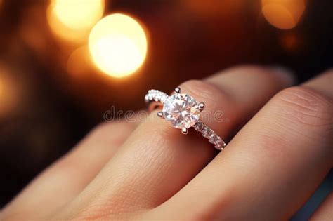 Engagement Ring With Diamonds On Females Finger Stock Illustration