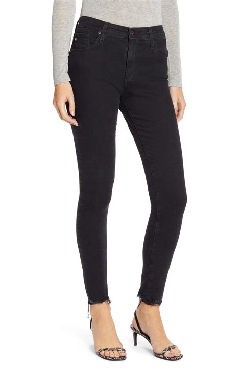 women-s-ag-farrah-high-waist-raw-hem-skinny-jeans,-size-27-black-in
