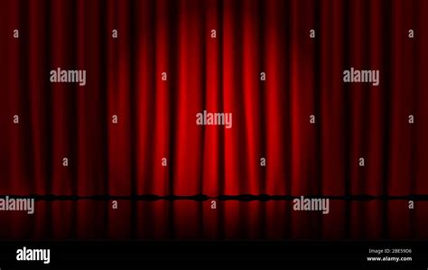 Stage Curtains Light By Searchlight Realistic Theater Red Dramatic