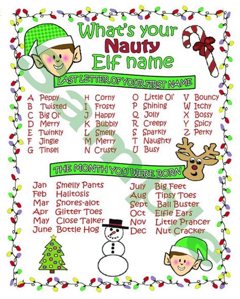 Whats Your Naughty Elf Name 8 X 10 Printable