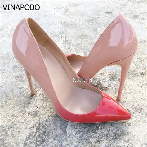 Gradual Red Nude Women Pumps Pointed Toe High Heels Patent Leather