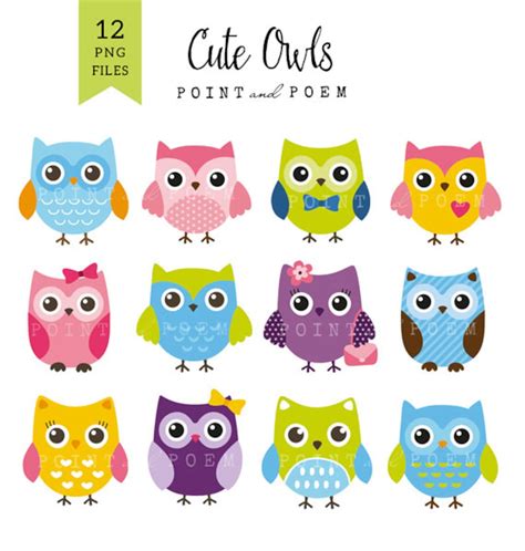 Owl Clip Art Owl Clipart Cute Sweet Whimsical Pink Purple Green