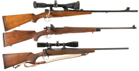 Three Bolt Action Rifles A Mauser Model 98 Rifle With Scope