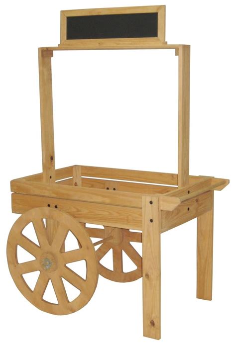 A Wooden Cart With Wheels And A Chalkboard On Top