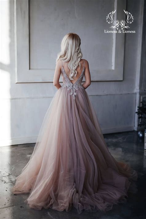 smoky purple a line tulle wedding dress sparkling top dress etsy