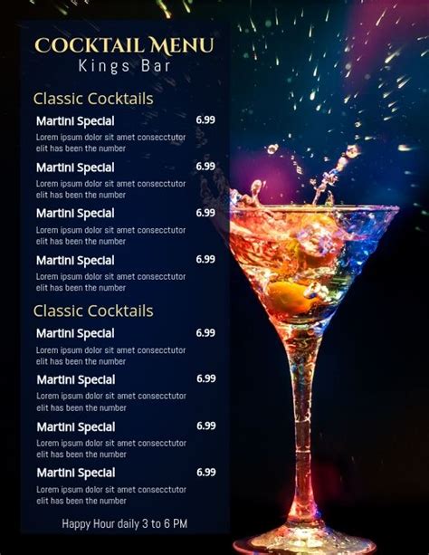 Cocktail Menu Cocktail Menu Menu Design Template Cocktail List Menu
