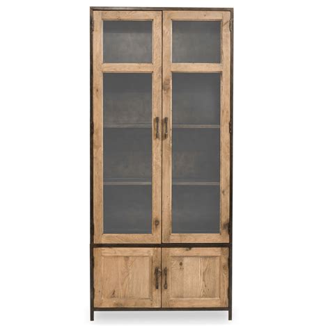 Dominic Industrial Metal Oak Tall Cabinet With Glass Doors Zin Home