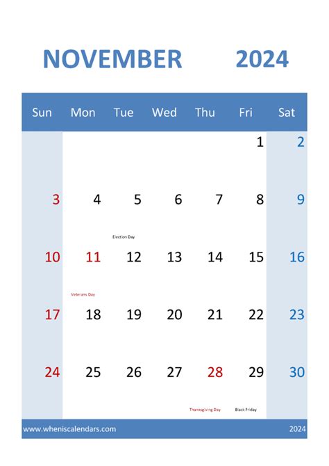 Printable Monthly Calendar November 2024 Monthly Calendar