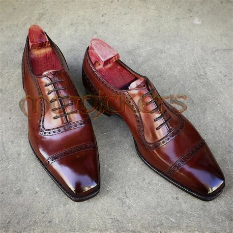 Handmade Brown Oxford Cap Toe Shoes Formal Leather Dress Shoes For Men
