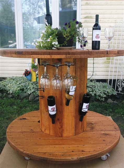 Wood Spool Wine Bar / Table | Wooden spool projects, Wood spool tables, Wooden spool tables