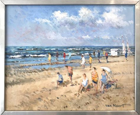 Arie C Van Noort At The Beach Impressionistic Oil Painting Of