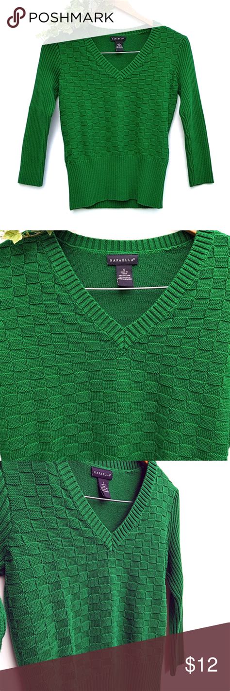 Rafaella Emerald Green Parquet Square Knit Sweater