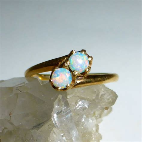 14k Yellow Gold Double Opal Ring From Bejewelled On Ruby Lane
